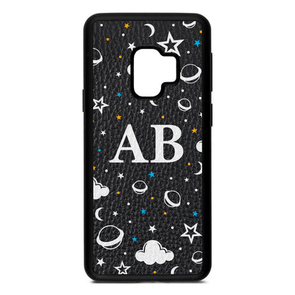 Astronomical Initials Black Pebble Leather Samsung S9 Case