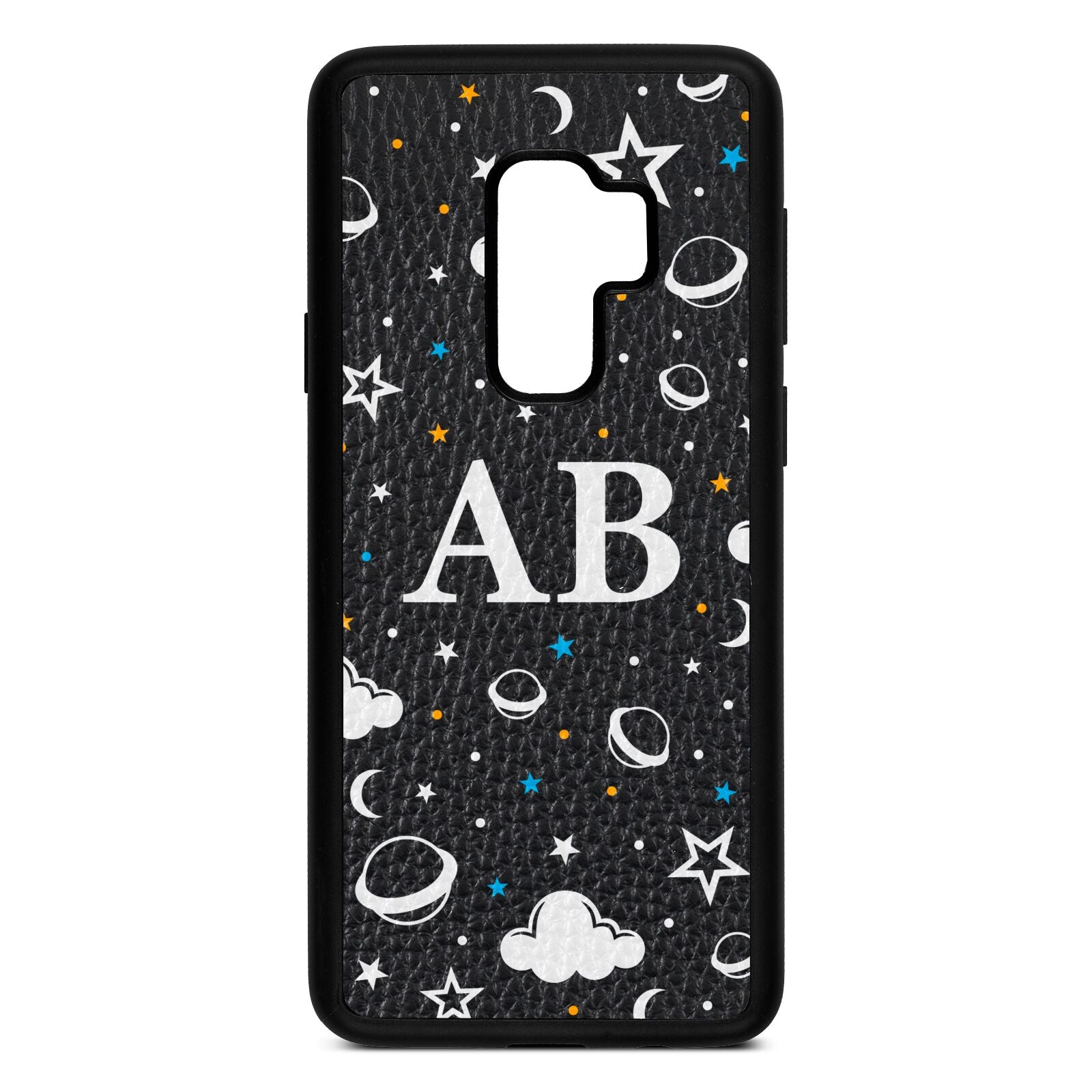 Astronomical Initials Black Pebble Leather Samsung S9 Plus Case