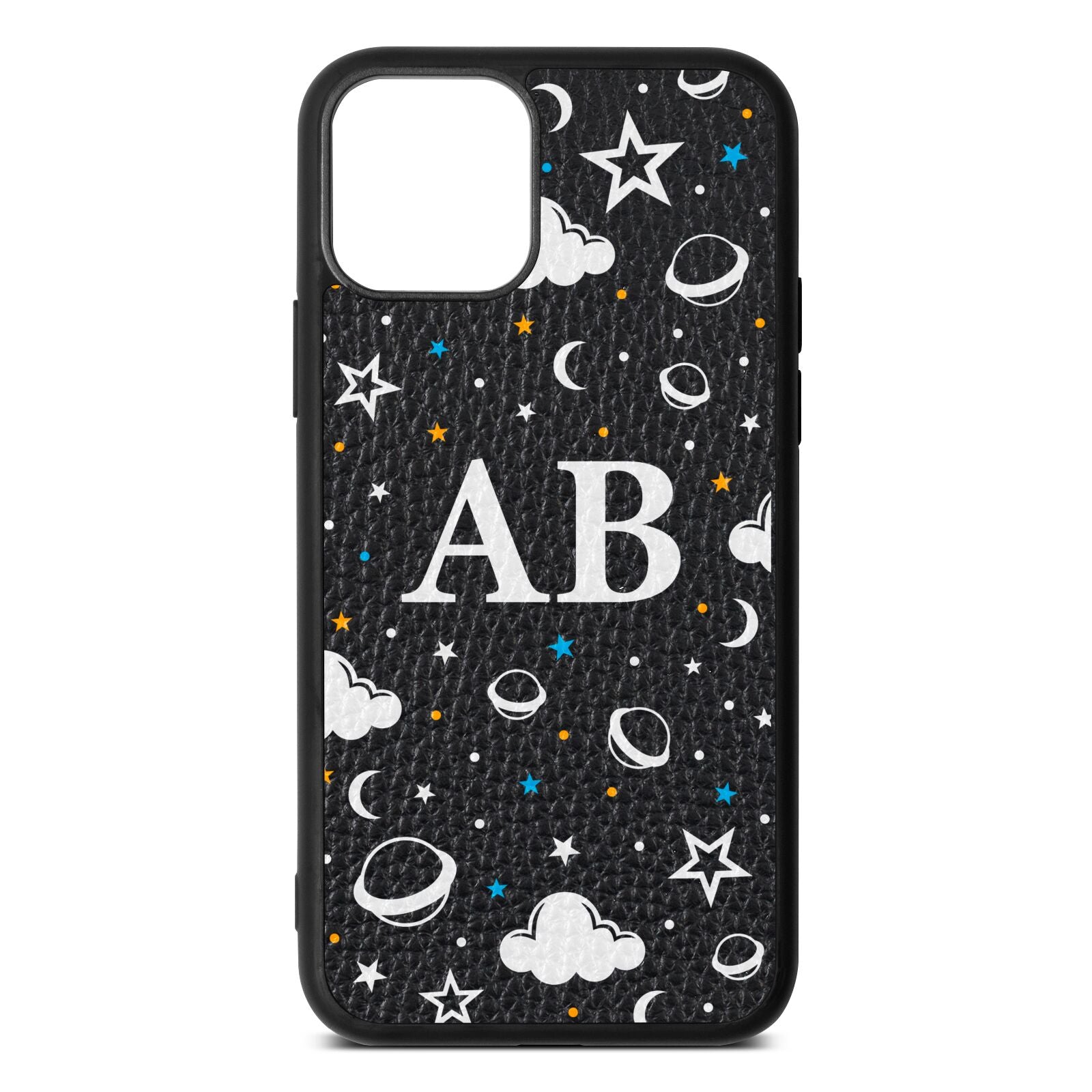 Astronomical Initials Black Pebble Leather iPhone 11 Case