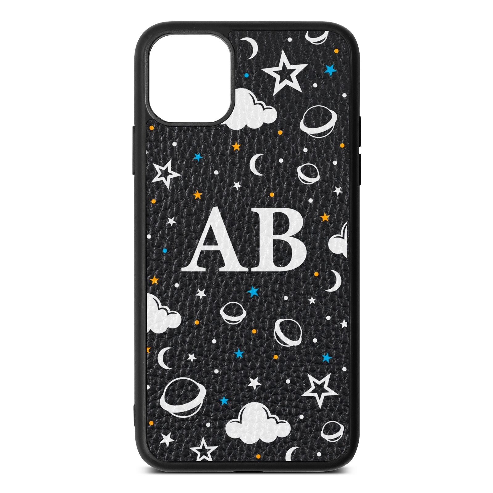 Astronomical Initials Black Pebble Leather iPhone 11 Pro Max Case