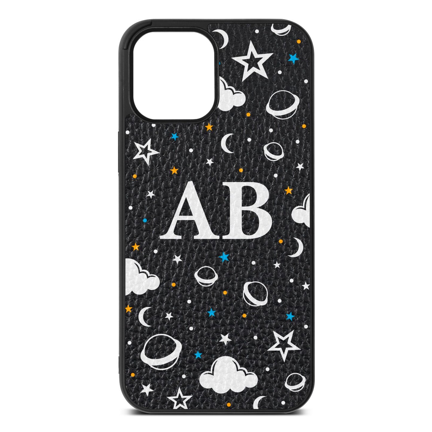 Astronomical Initials Black Pebble Leather iPhone 12 Pro Max Case