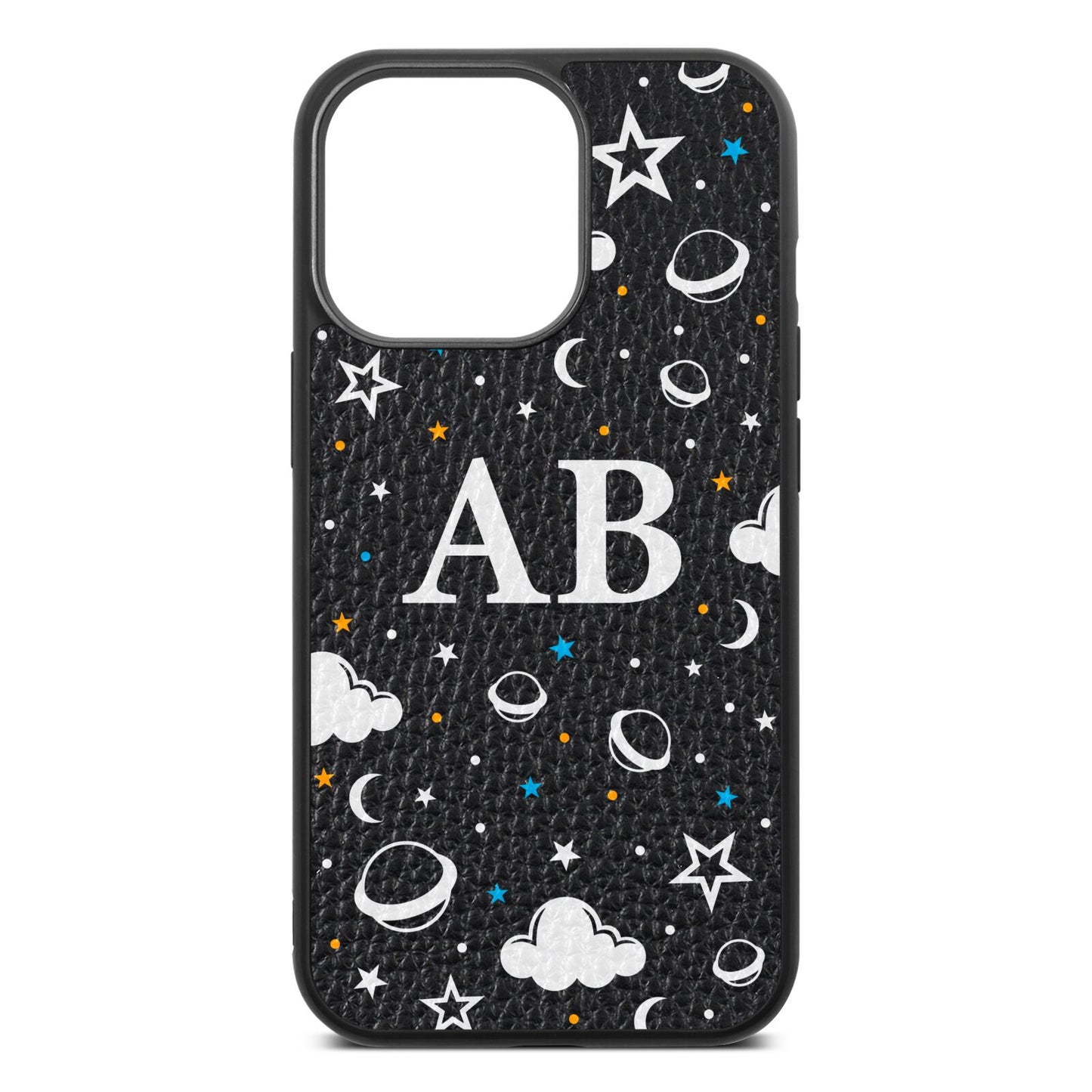 Astronomical Initials Black Pebble Leather iPhone 13 Pro Case