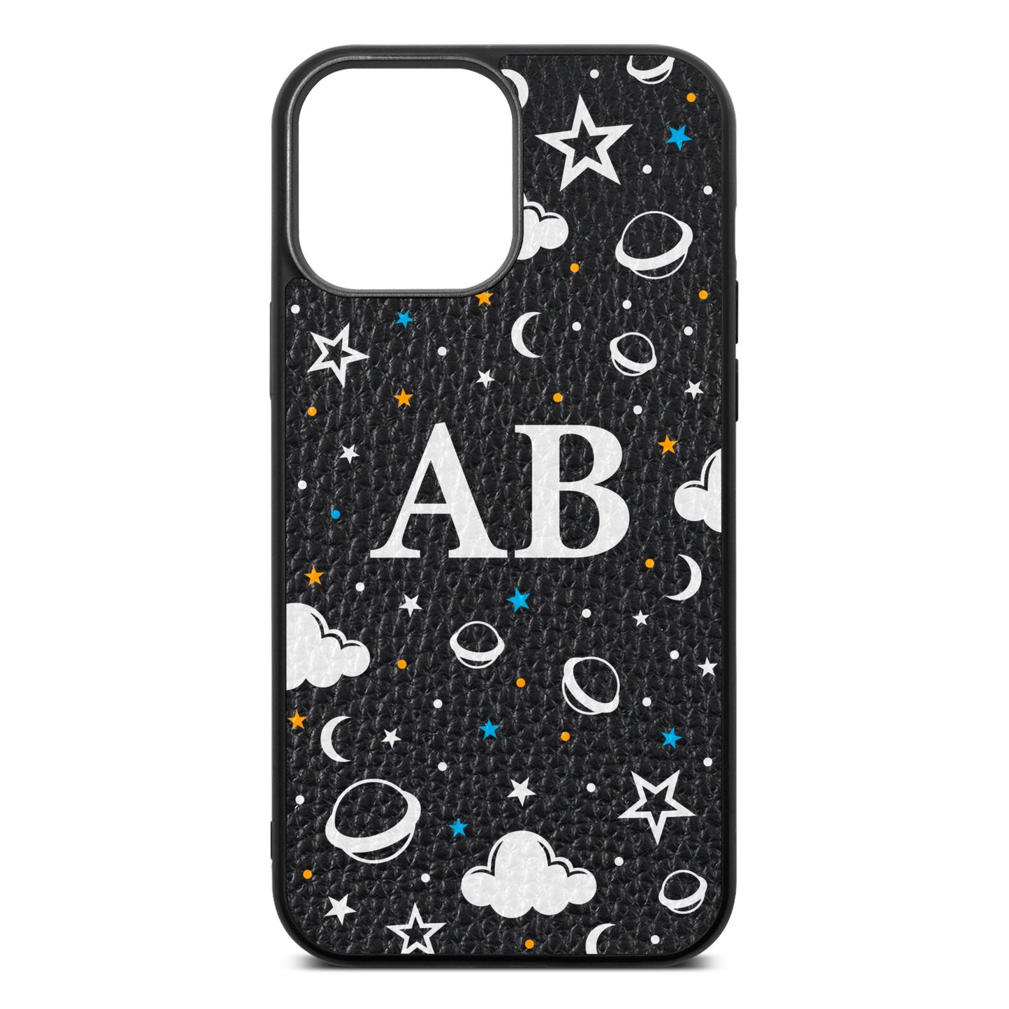 Astronomical Initials Black Pebble Leather iPhone 13 Pro Max Case