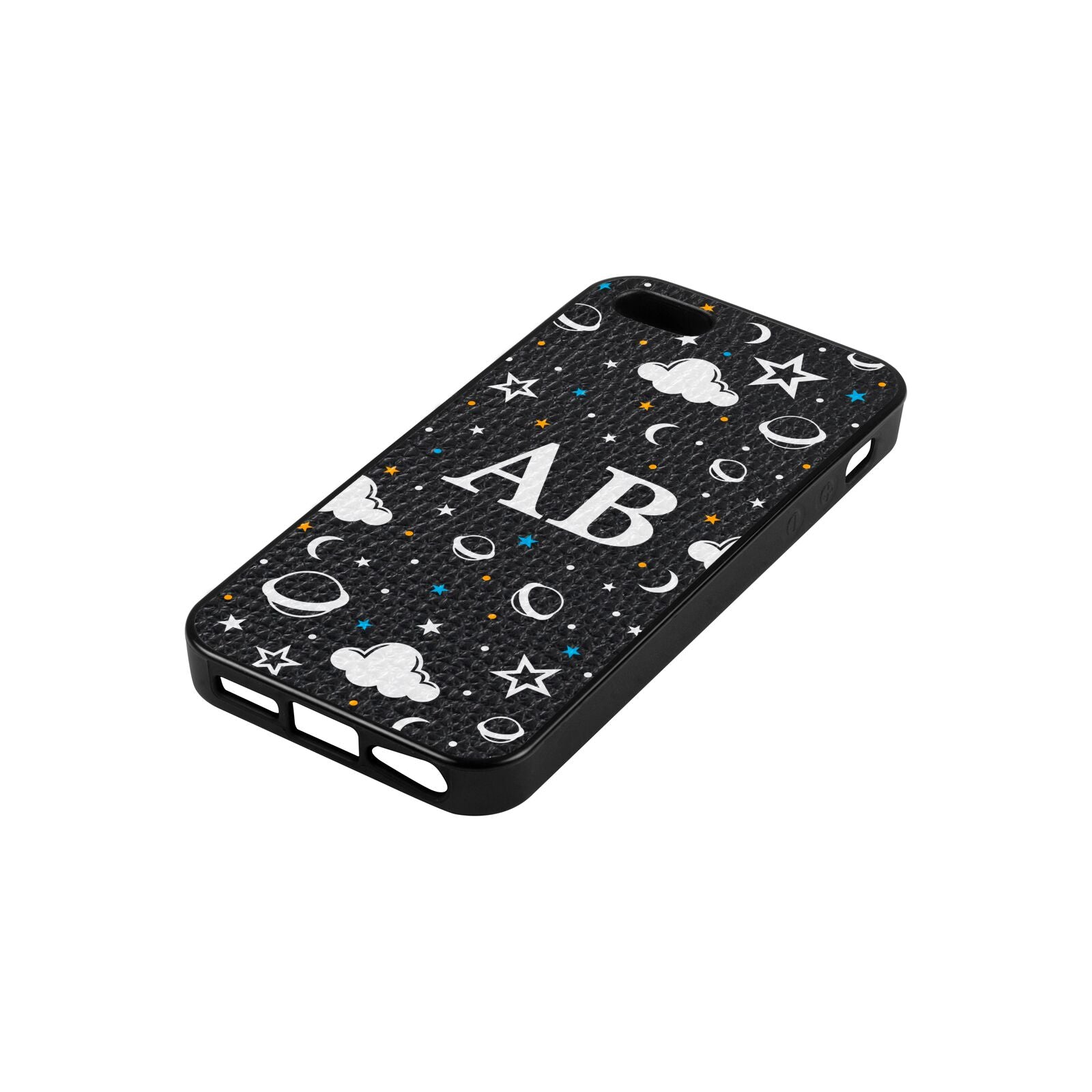 Astronomical Initials Black Pebble Leather iPhone 5 Case Side Angle