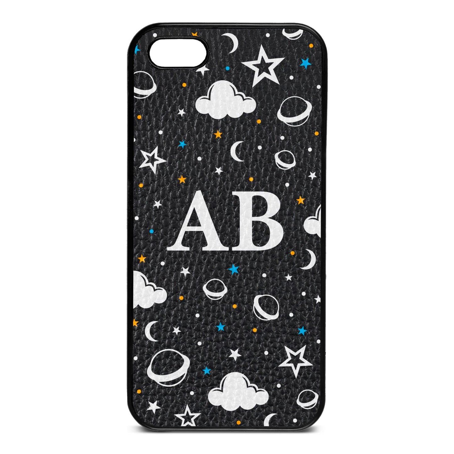 Astronomical Initials Black Pebble Leather iPhone 5 Case