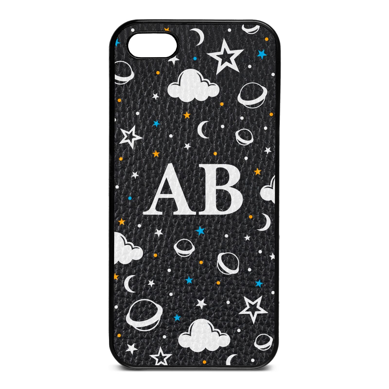 Astronomical Initials Black Pebble Leather iPhone 5 Case