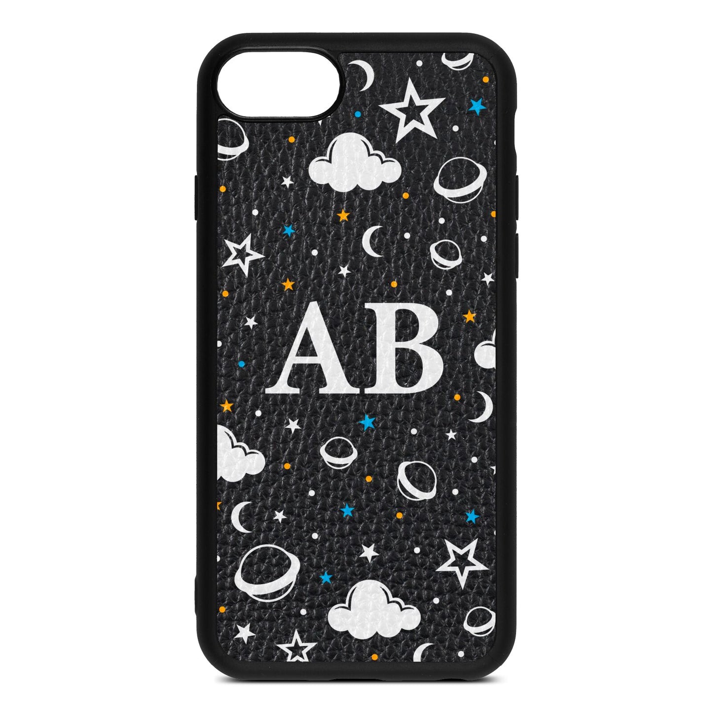 Astronomical Initials Black Pebble Leather iPhone 8 Case