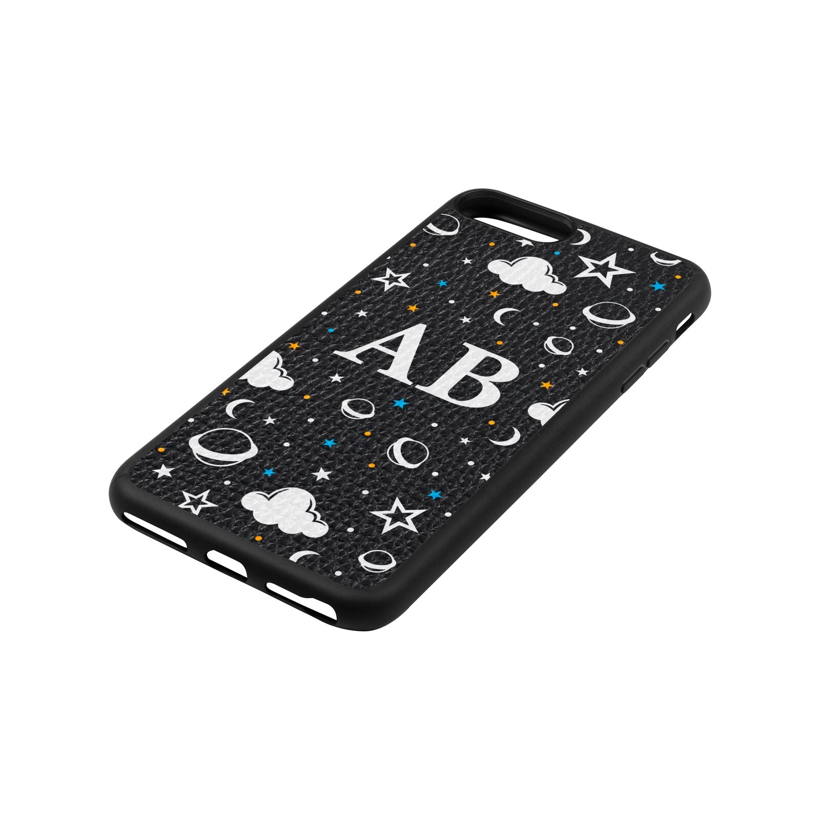 Astronomical Initials Black Pebble Leather iPhone 8 Plus Case Side Angle