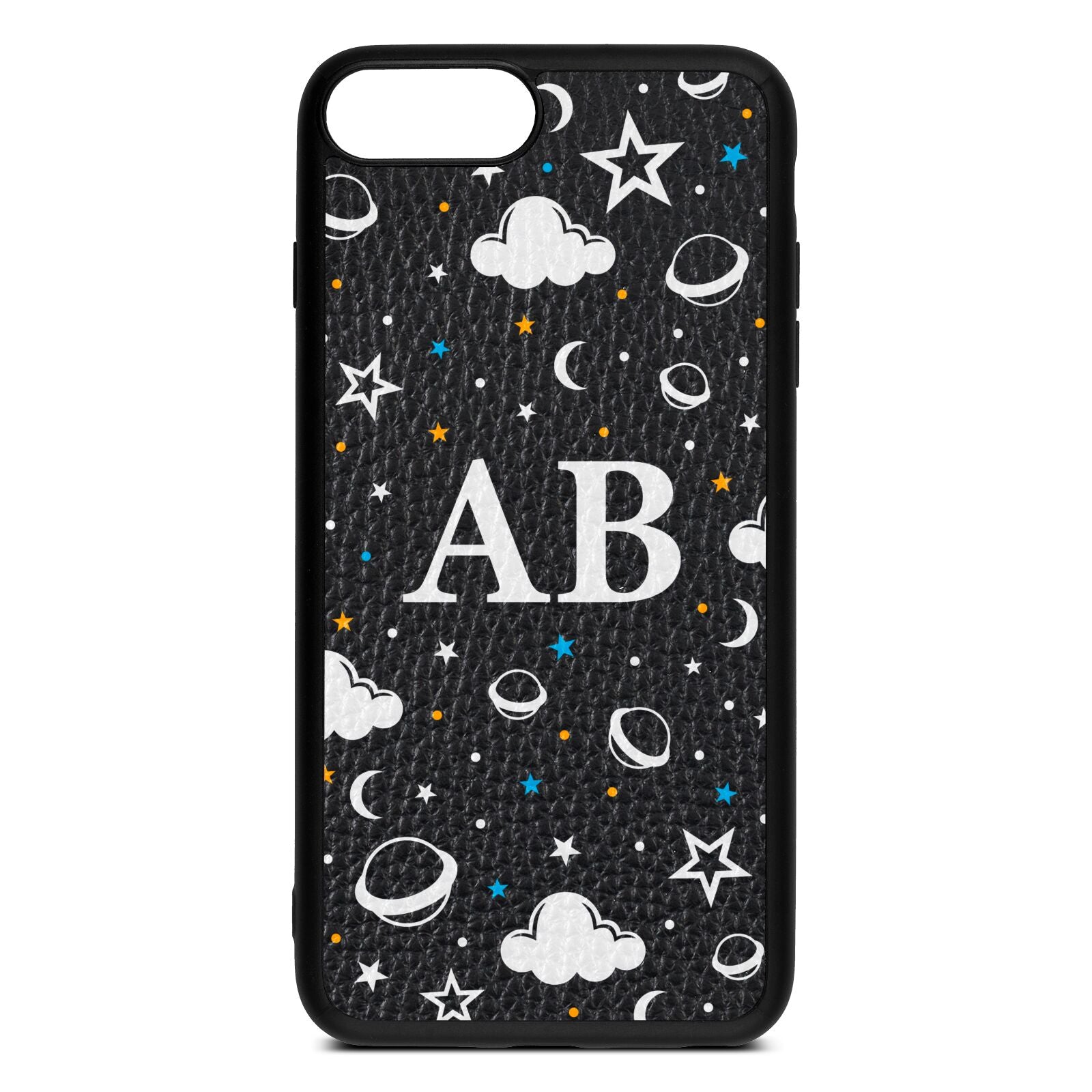 Astronomical Initials Black Pebble Leather iPhone 8 Plus Case