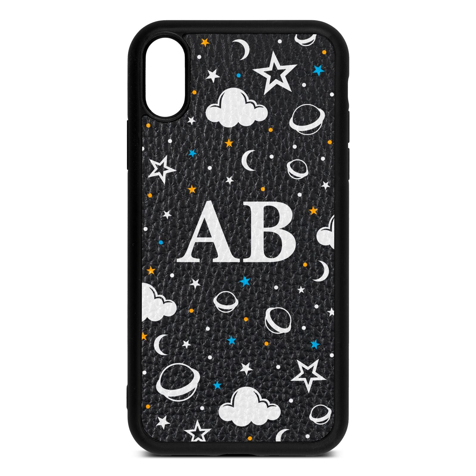 Astronomical Initials Black Pebble Leather iPhone Xr Case