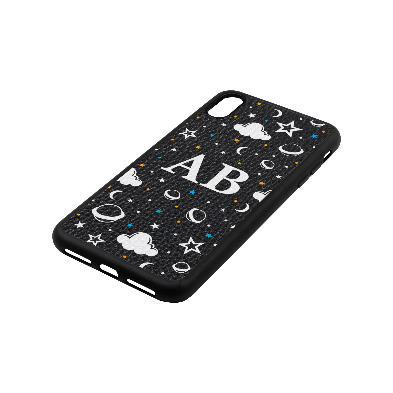 Astronomical Initials Black Pebble Leather iPhone Xs Max Case Side Angle