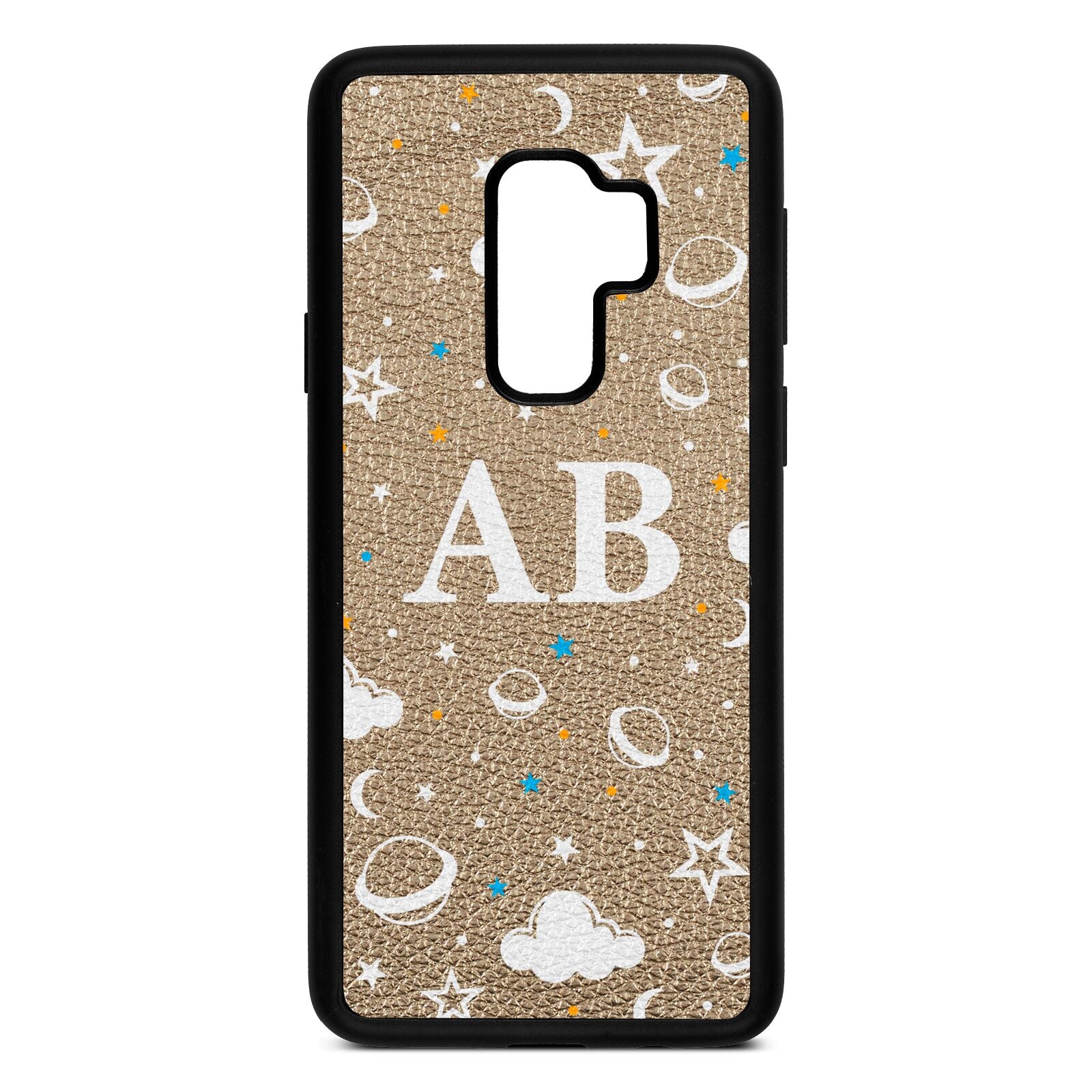 Astronomical Initials Gold Pebble Leather Samsung S9 Plus Case