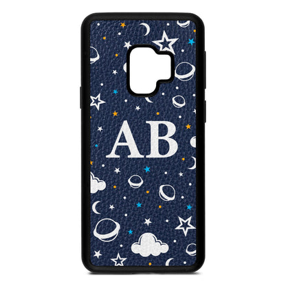 Astronomical Initials Navy Blue Pebble Leather Samsung S9 Case