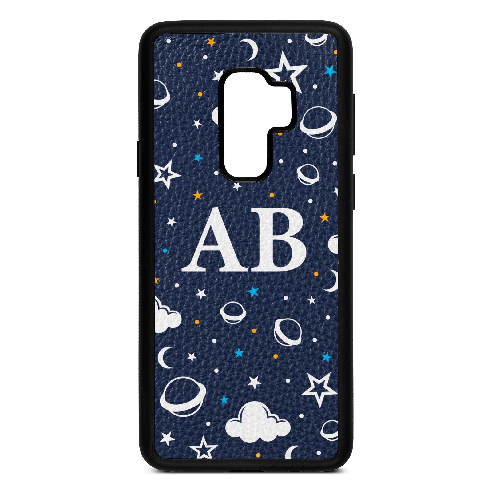 Astronomical Initials Navy Blue Pebble Leather Samsung S9 Plus Case