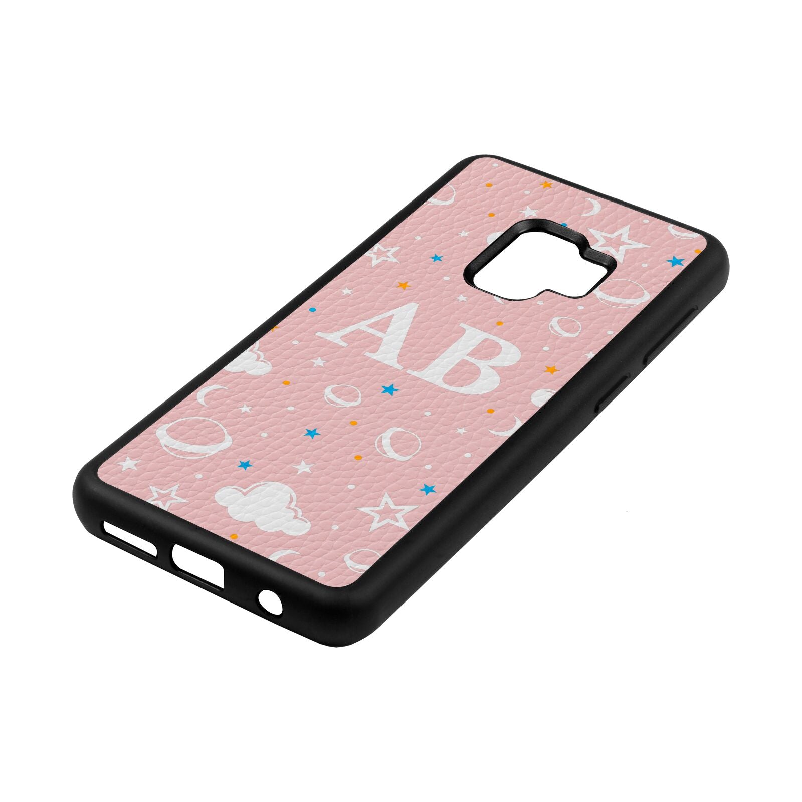 Astronomical Initials Pink Pebble Leather Samsung S9 Case Side Angle