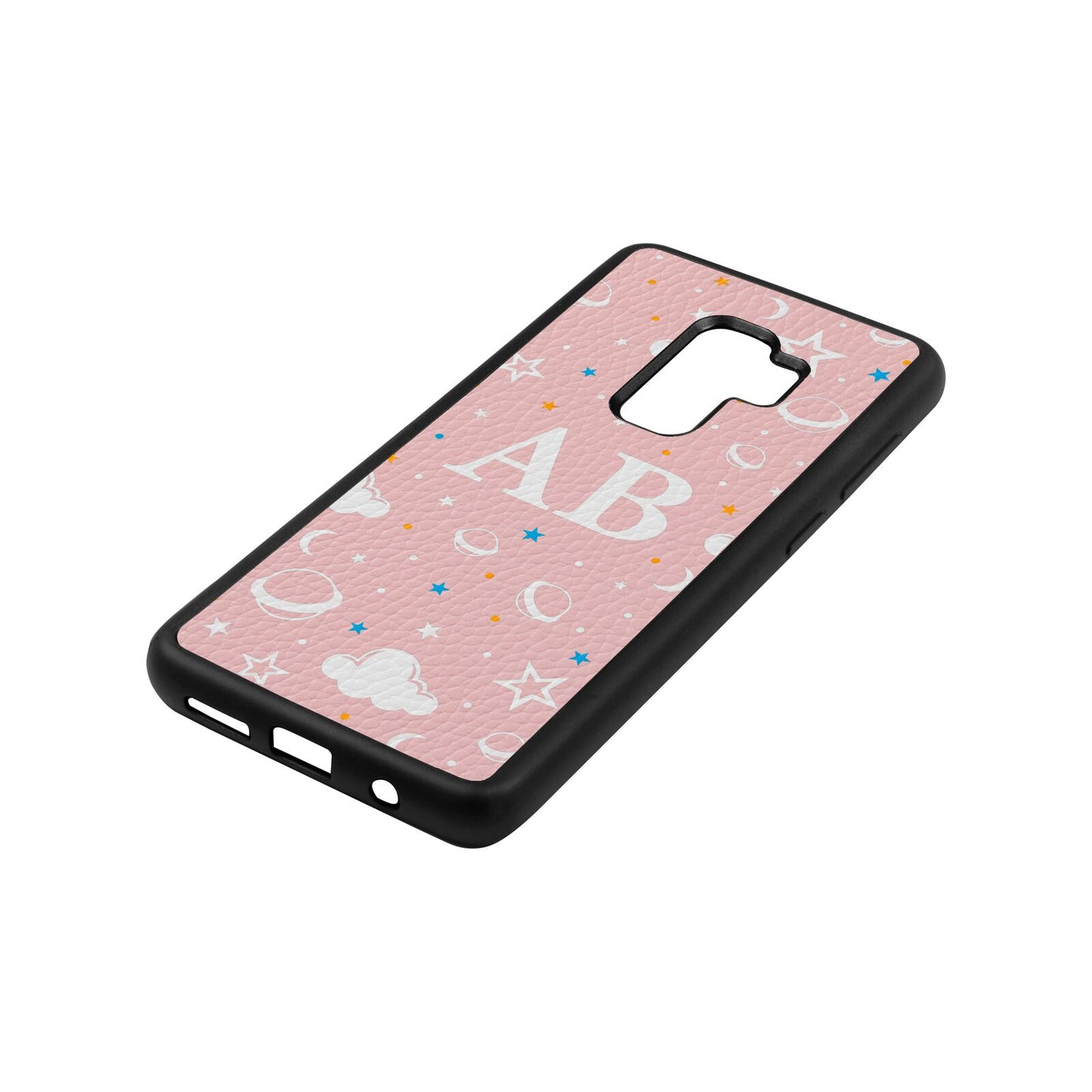 Astronomical Initials Pink Pebble Leather Samsung S9 Plus Case Side Angle