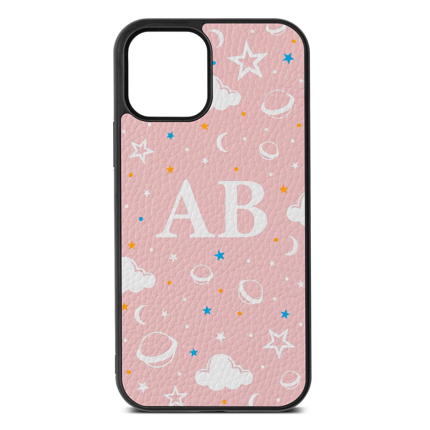 Astronomical Initials Pink Pebble Leather iPhone 12 Case