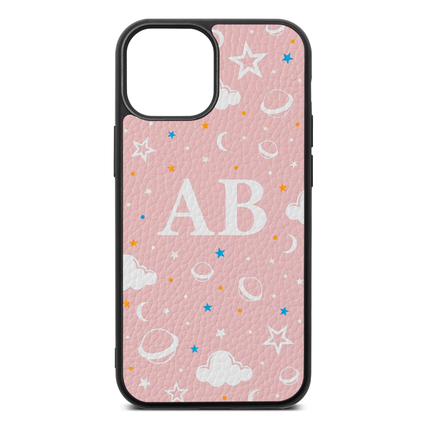 Astronomical Initials Pink Pebble Leather iPhone 13 Mini Case