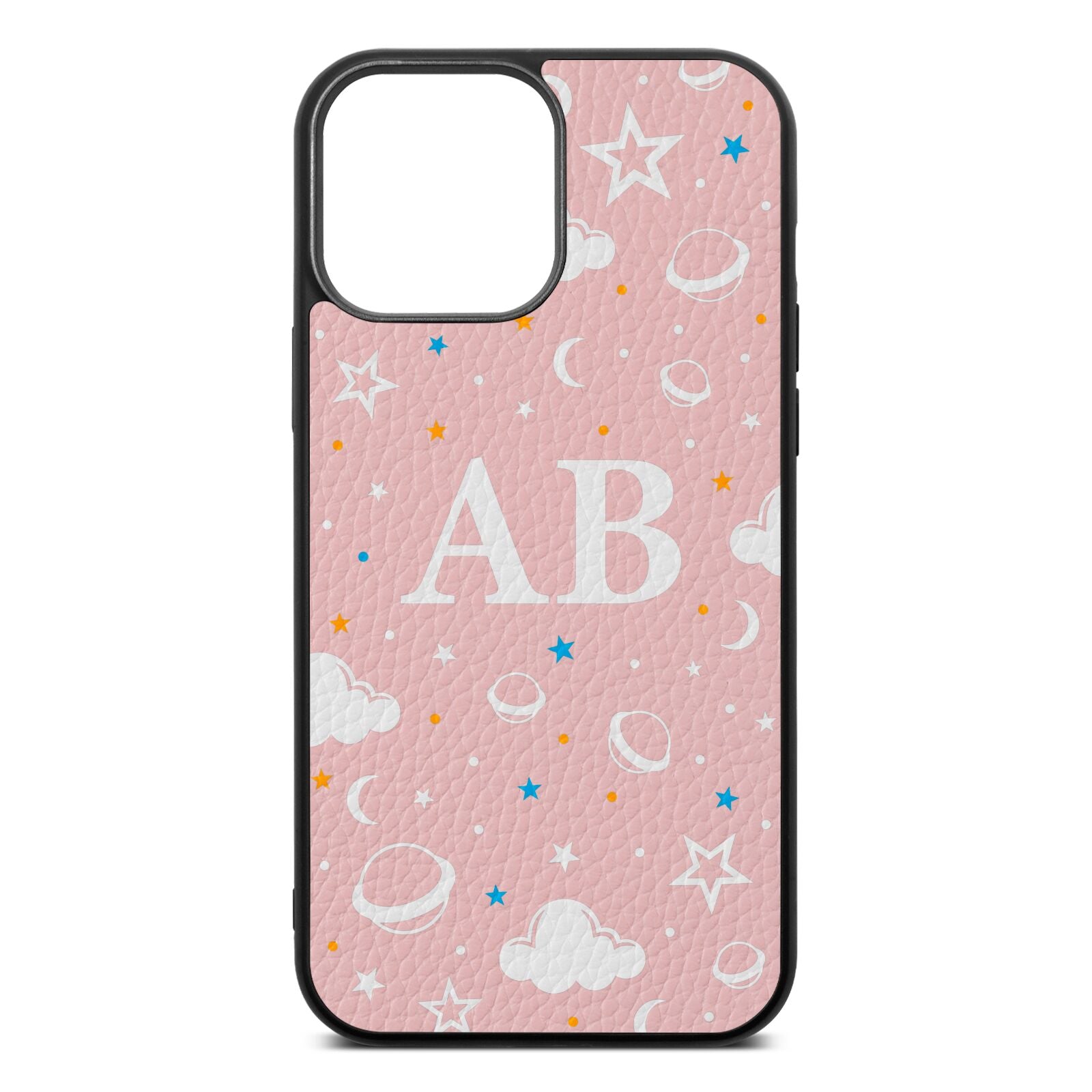 Astronomical Initials Pink Pebble Leather iPhone 13 Pro Max Case