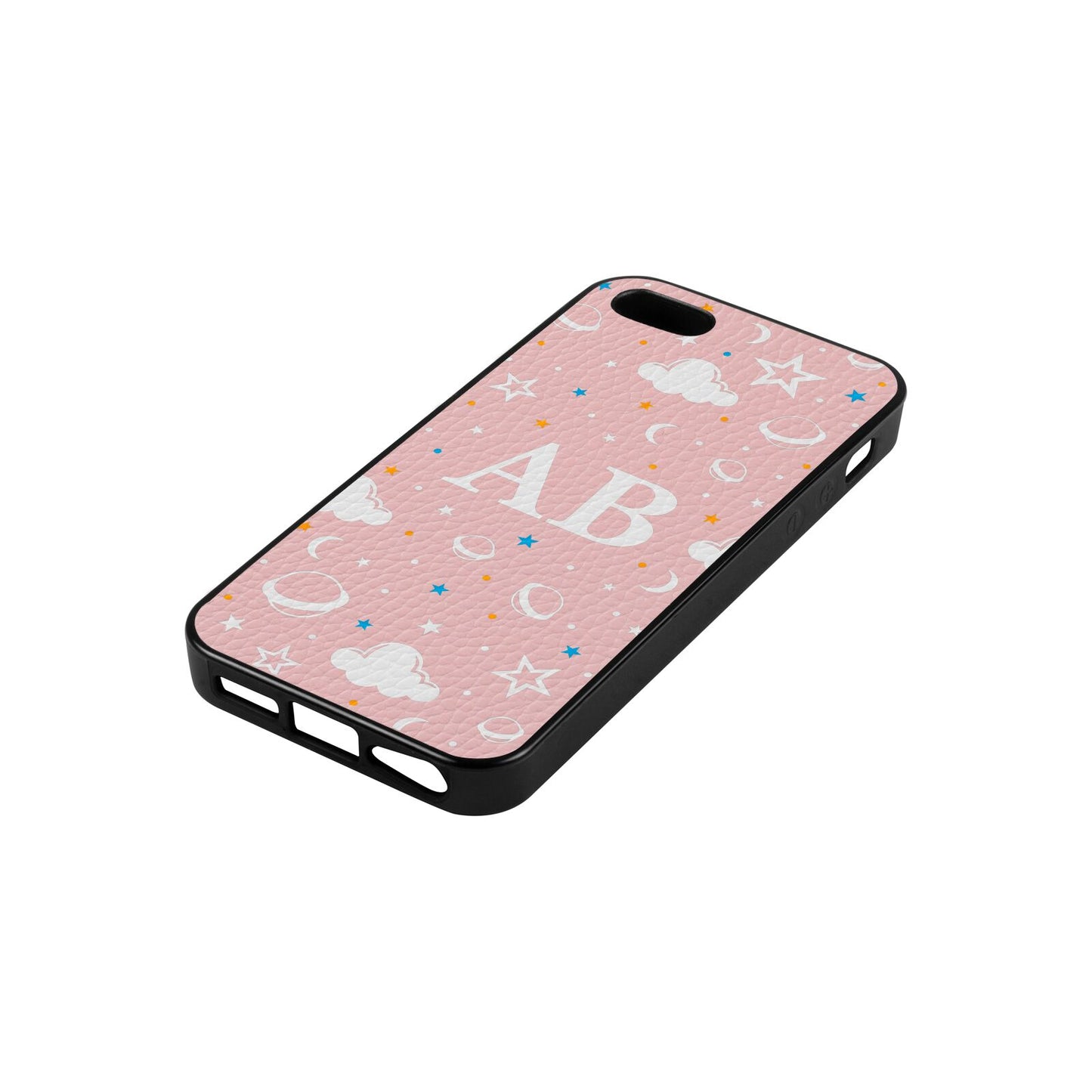 Astronomical Initials Pink Pebble Leather iPhone 5 Case Side Angle