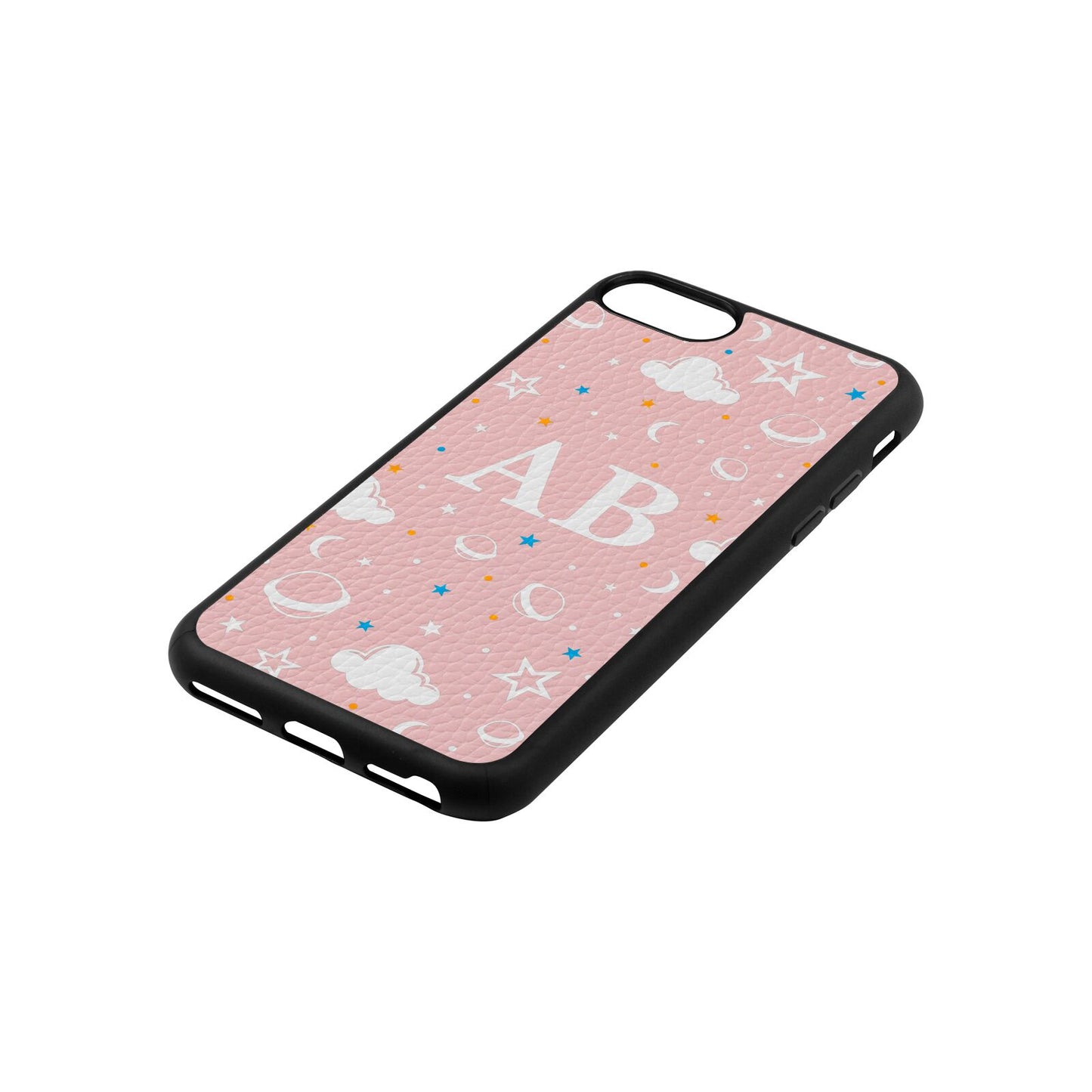 Astronomical Initials Pink Pebble Leather iPhone 8 Case Side Angle