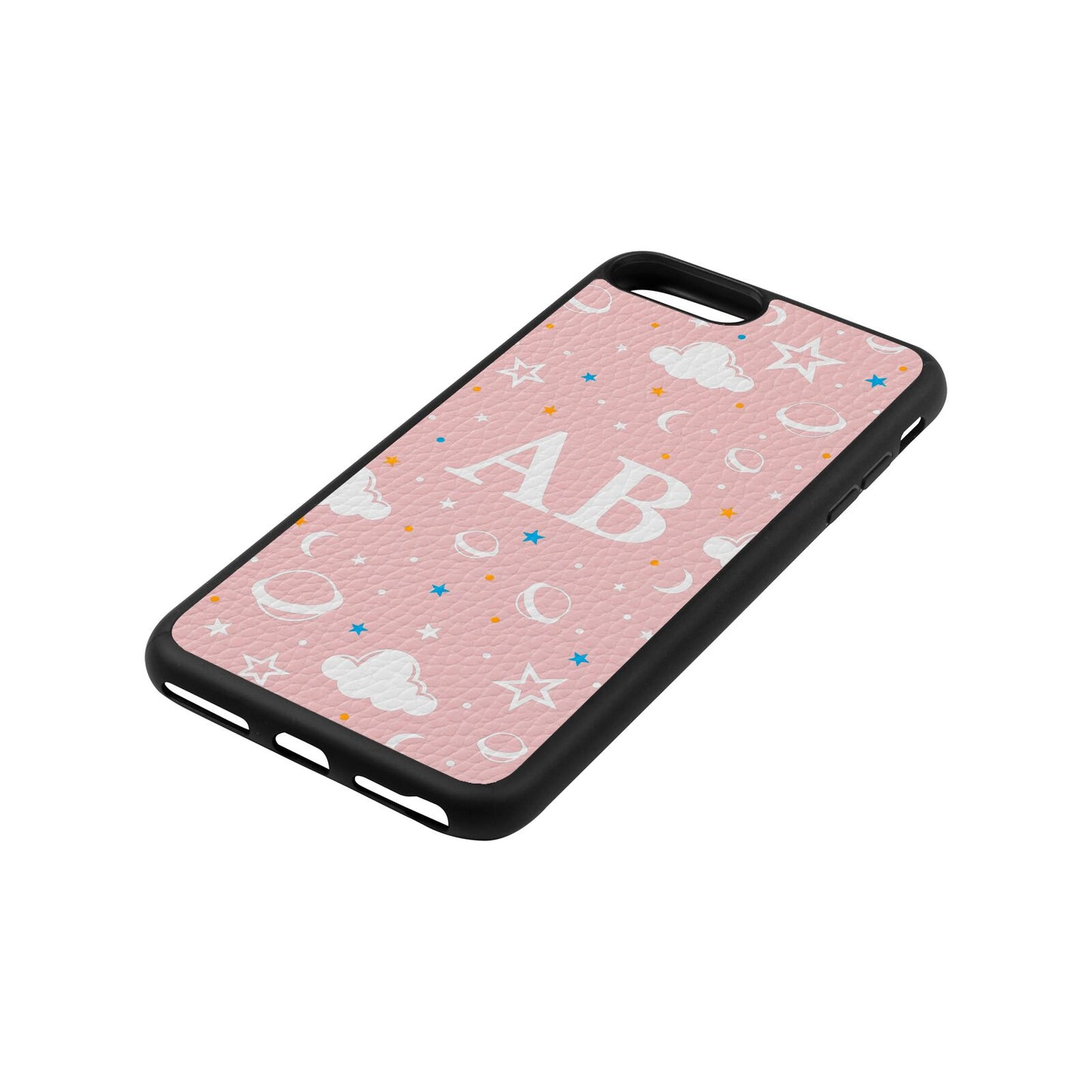 Astronomical Initials Pink Pebble Leather iPhone 8 Plus Case Side Angle