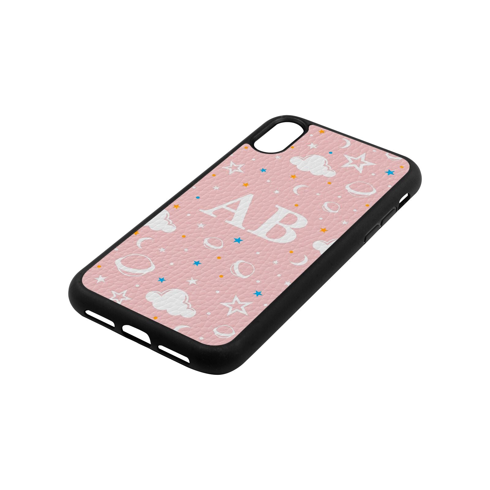 Astronomical Initials Pink Pebble Leather iPhone Xr Case Side Angle