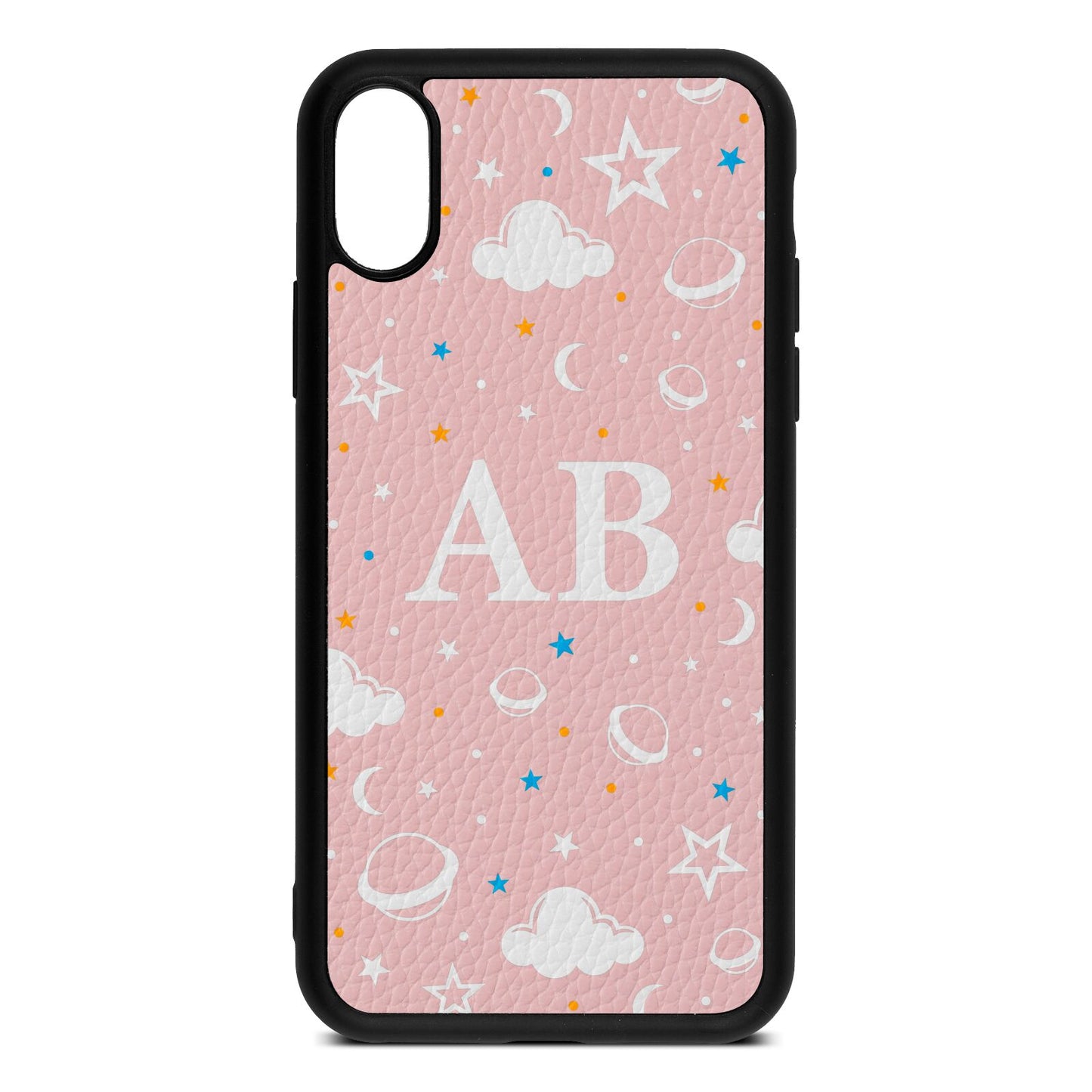 Astronomical Initials Pink Pebble Leather iPhone Xs Case