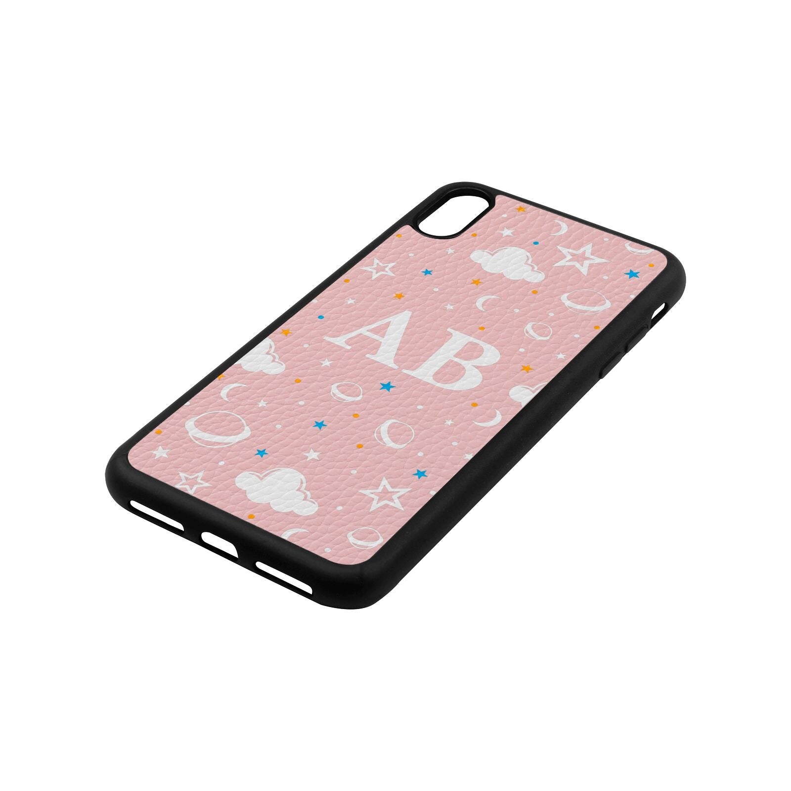 Astronomical Initials Pink Pebble Leather iPhone Xs Max Case Side Angle