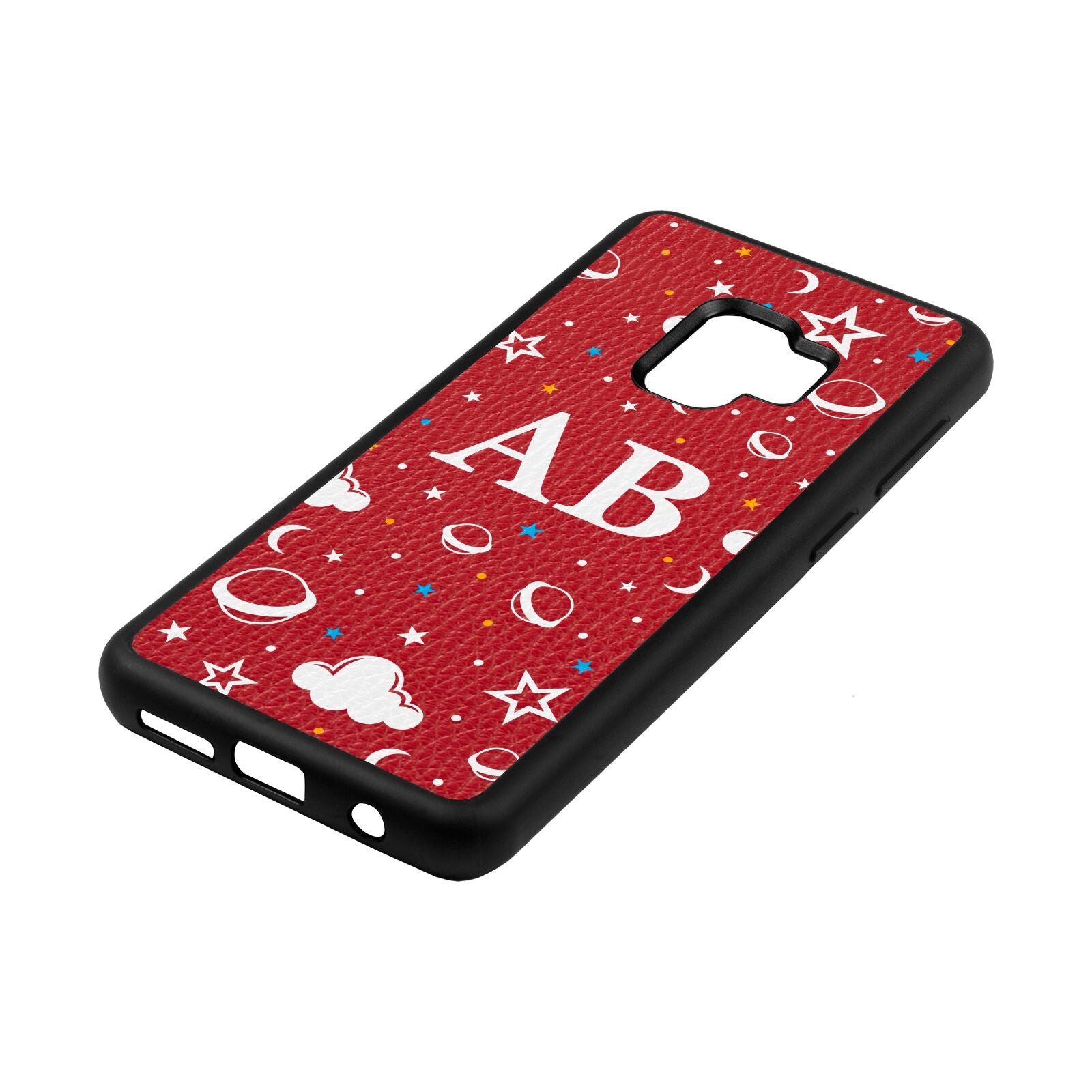 Astronomical Initials Red Pebble Leather Samsung S9 Case Side Angle