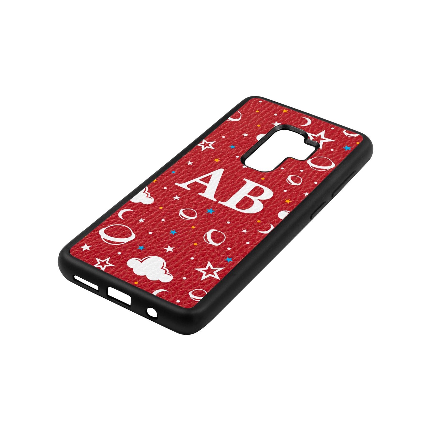 Astronomical Initials Red Pebble Leather Samsung S9 Plus Case Side Angle