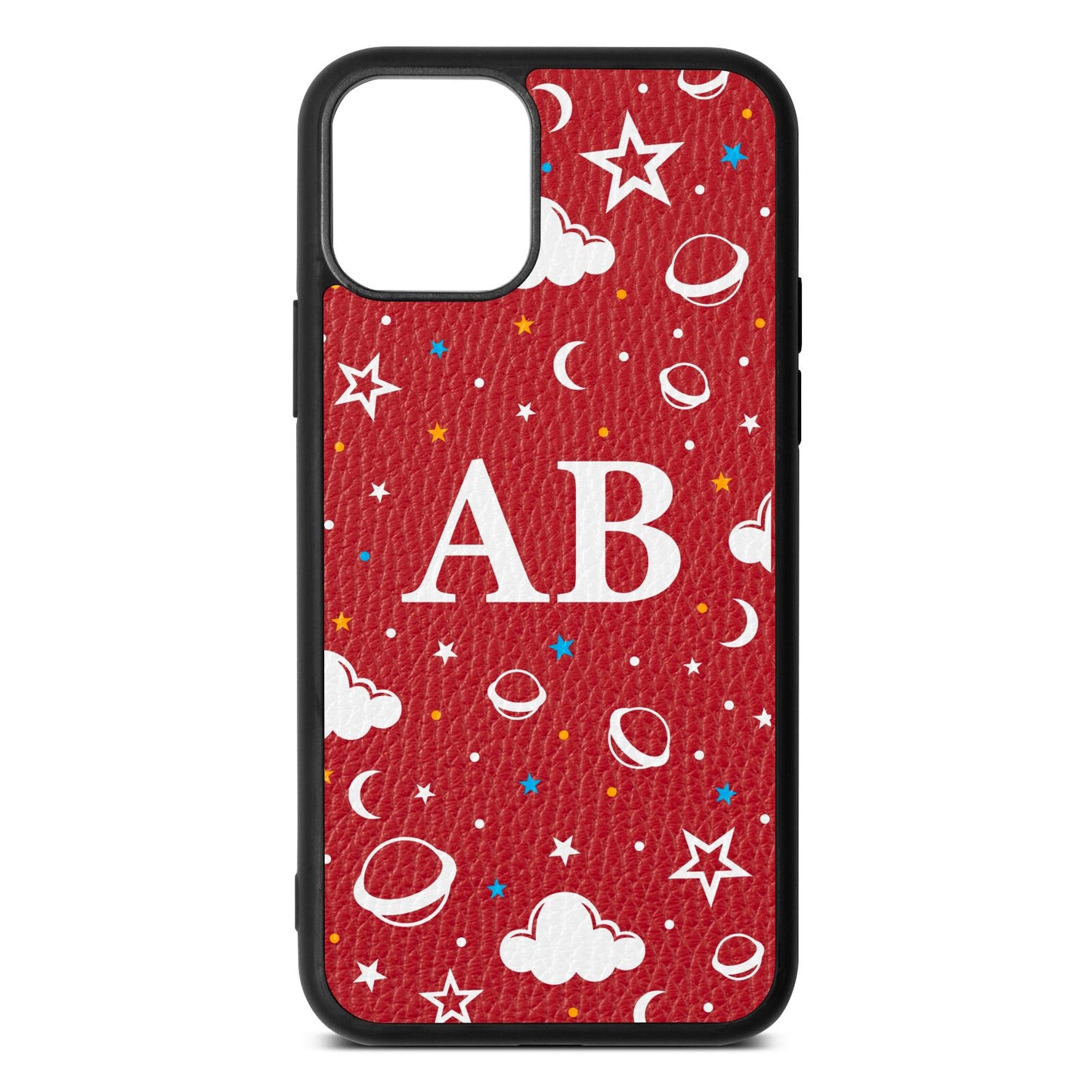 Astronomical Initials Red Pebble Leather iPhone 11 Case