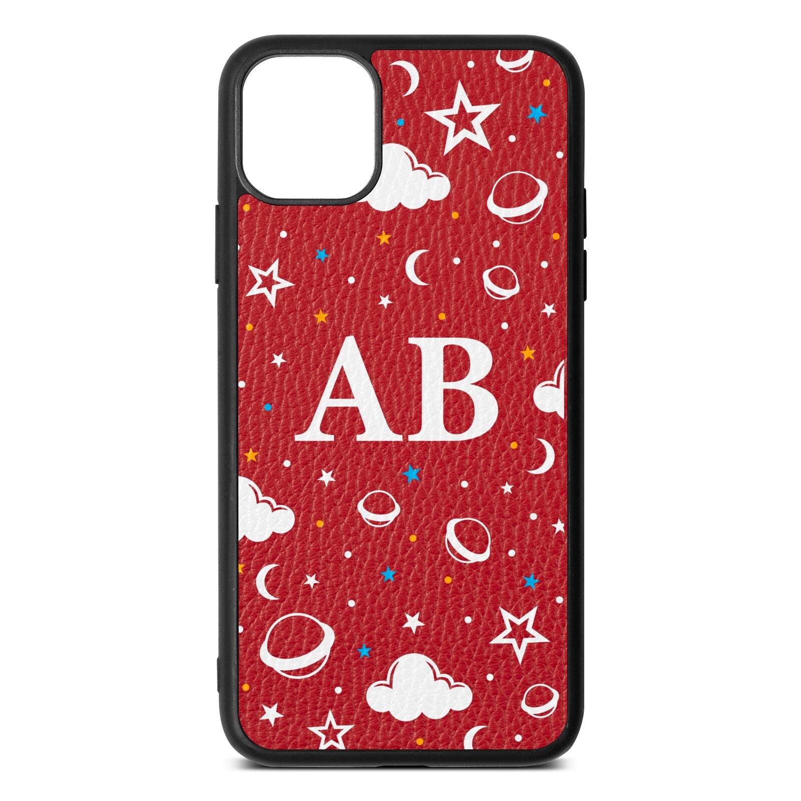 Astronomical Initials Red Pebble Leather iPhone 11 Pro Max Case