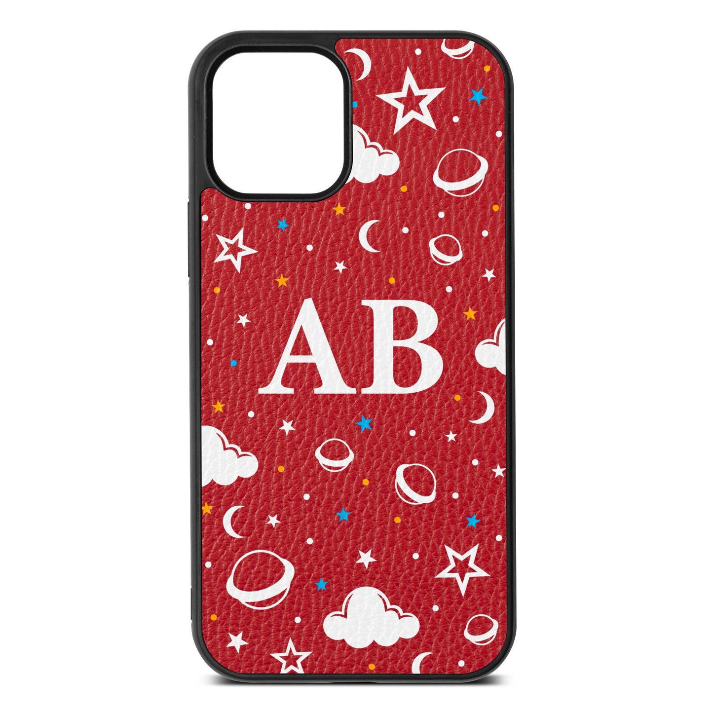 Astronomical Initials Red Pebble Leather iPhone 12 Case