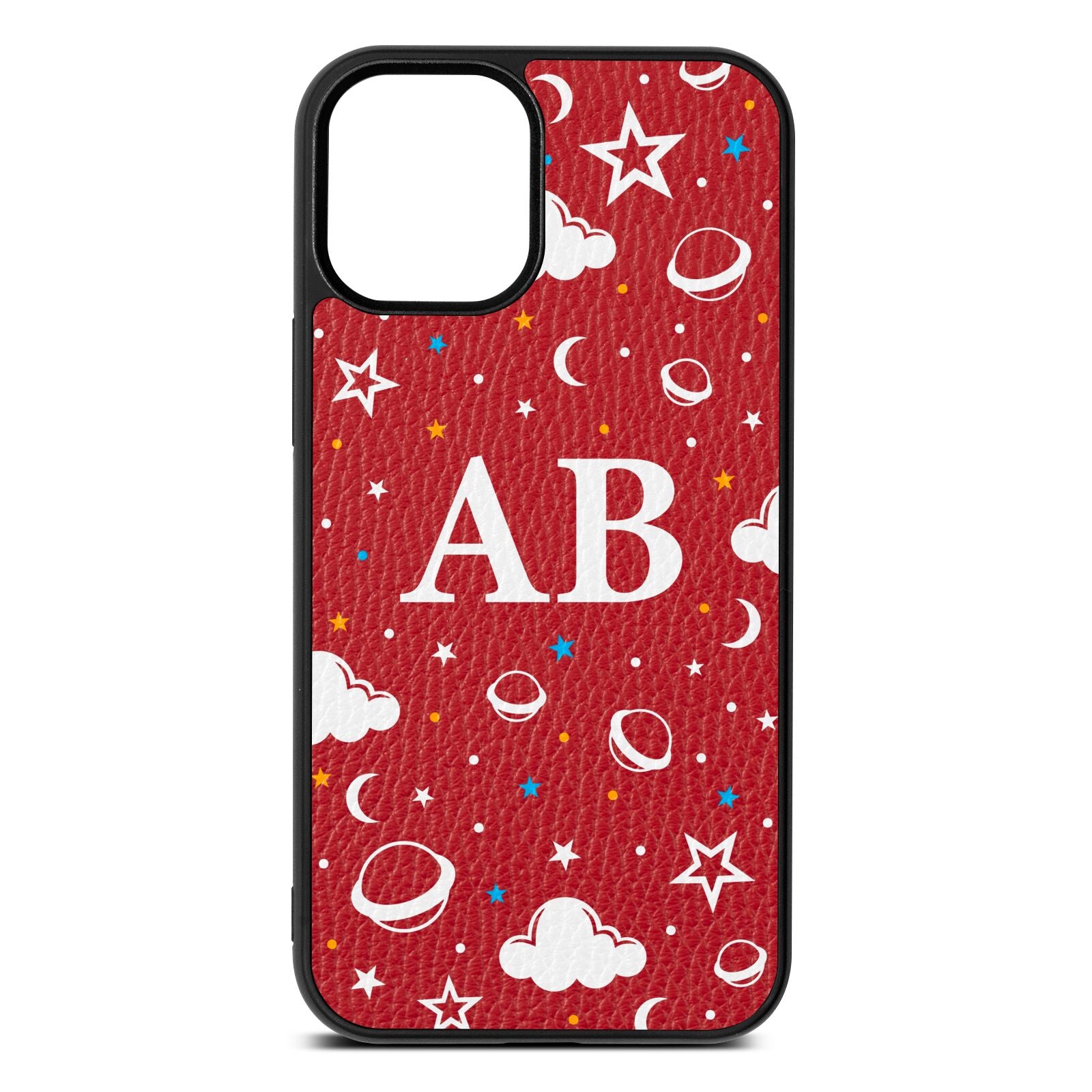 Astronomical Initials Red Pebble Leather iPhone 12 Mini Case