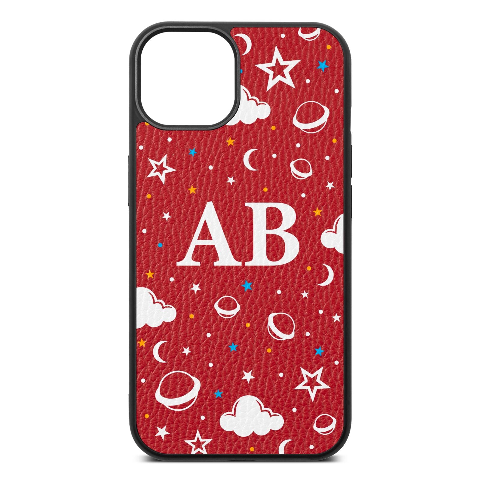 Astronomical Initials Red Pebble Leather iPhone 13 Case