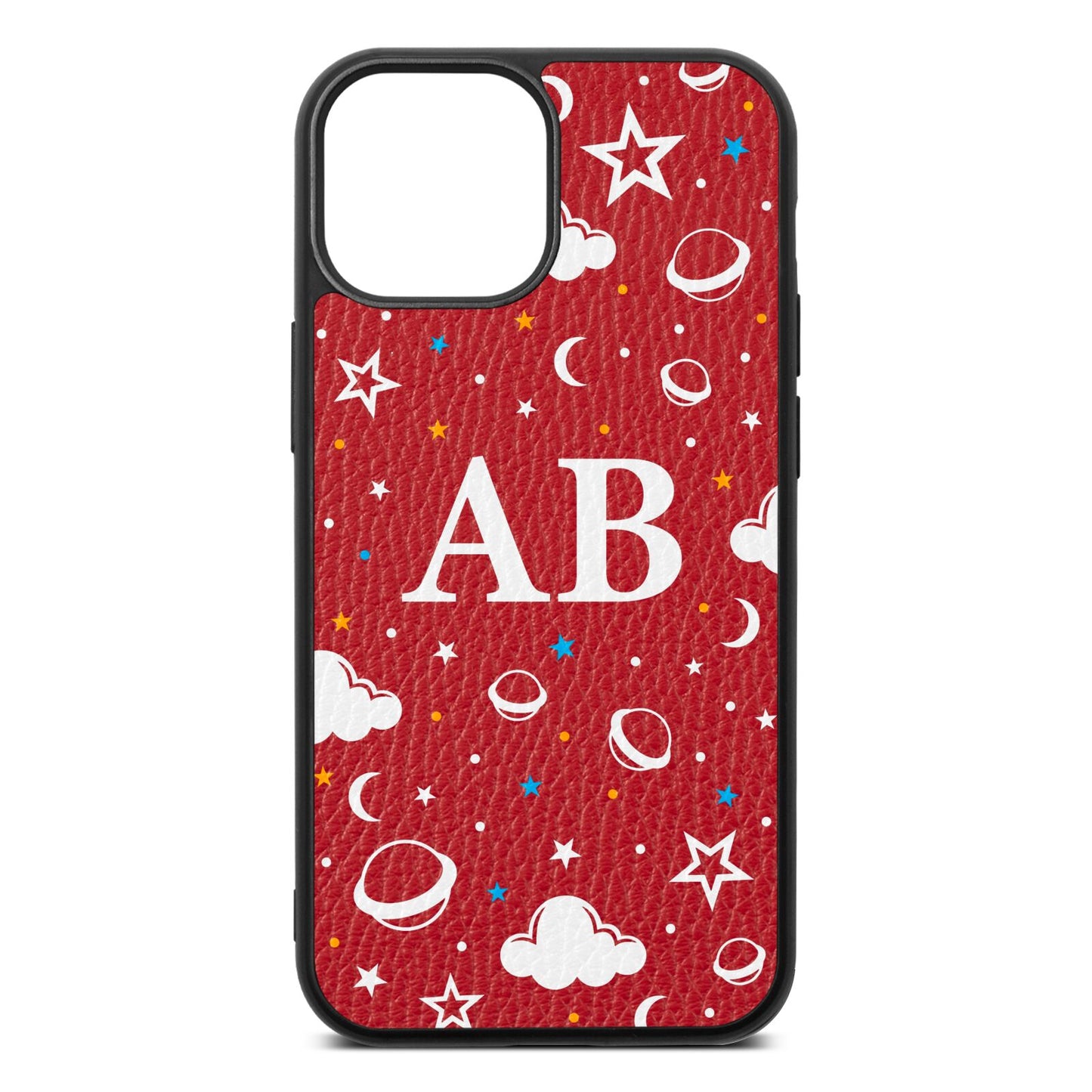 Astronomical Initials Red Pebble Leather iPhone 13 Mini Case