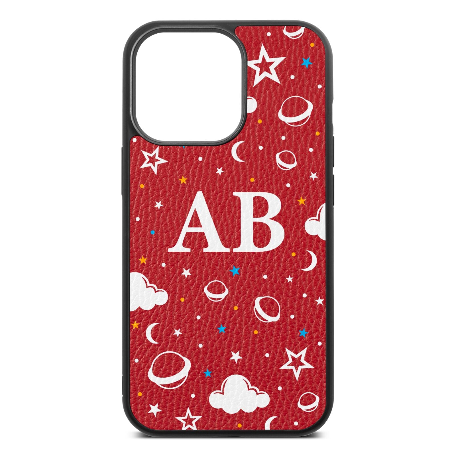 Astronomical Initials Red Pebble Leather iPhone 13 Pro Case