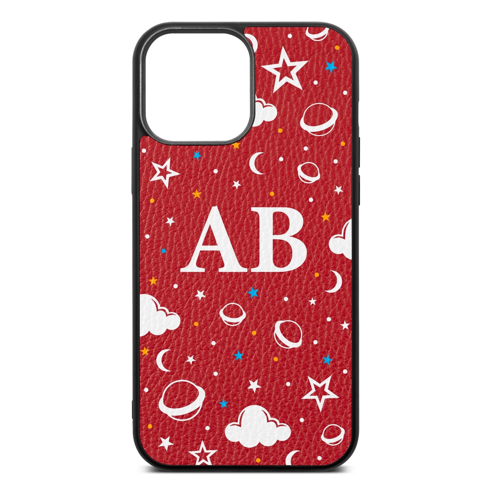 Astronomical Initials Red Pebble Leather iPhone 13 Pro Max Case