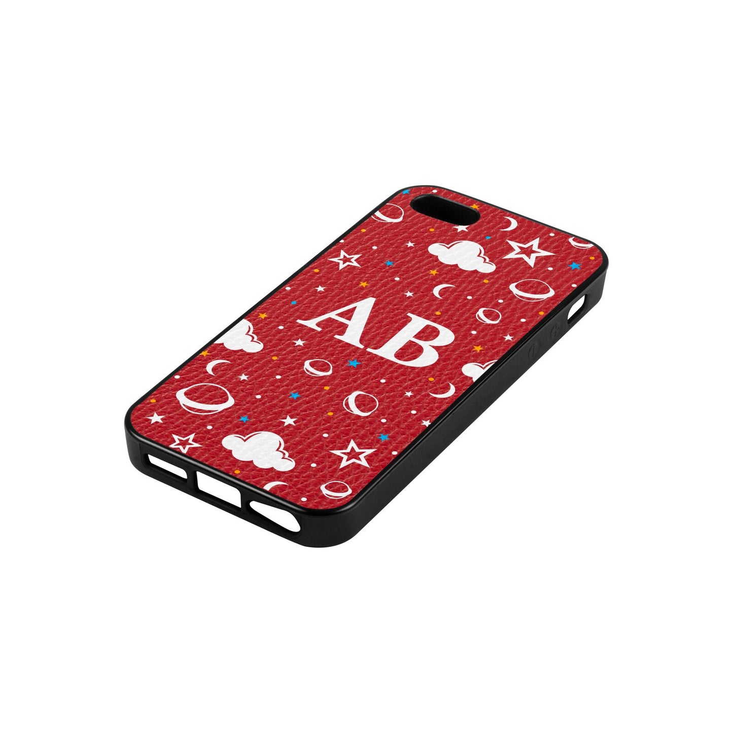 Astronomical Initials Red Pebble Leather iPhone 5 Case Side Angle