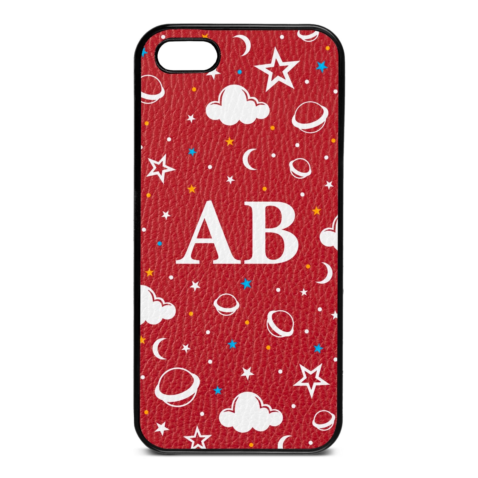 Astronomical Initials Red Pebble Leather iPhone 5 Case