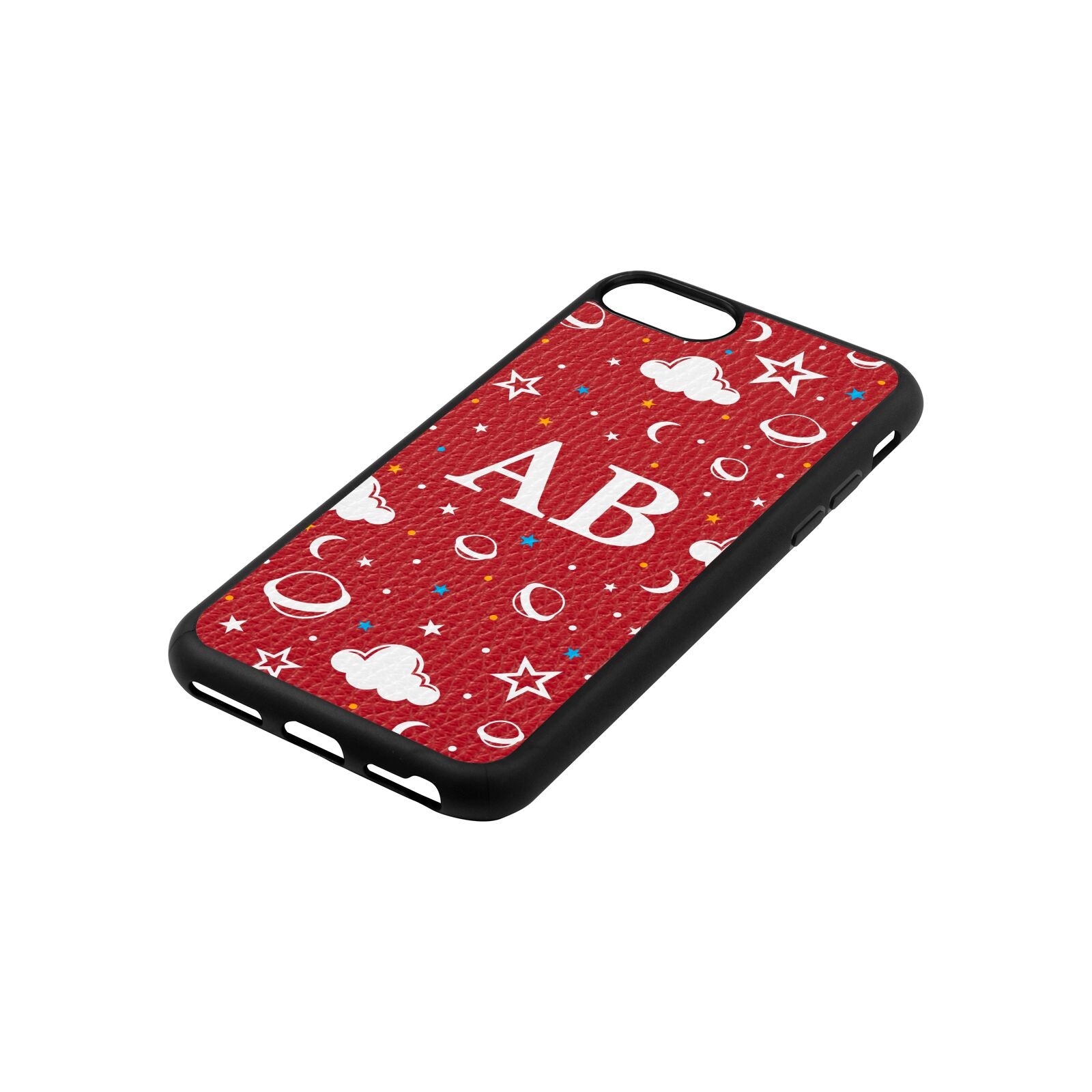 Astronomical Initials Red Pebble Leather iPhone 8 Case Side Angle