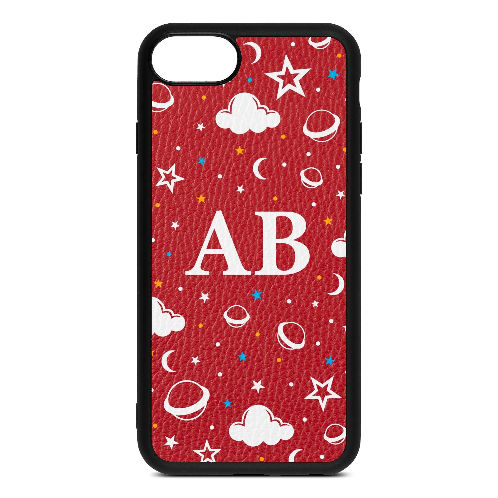 Astronomical Initials Red Pebble Leather iPhone 8 Case