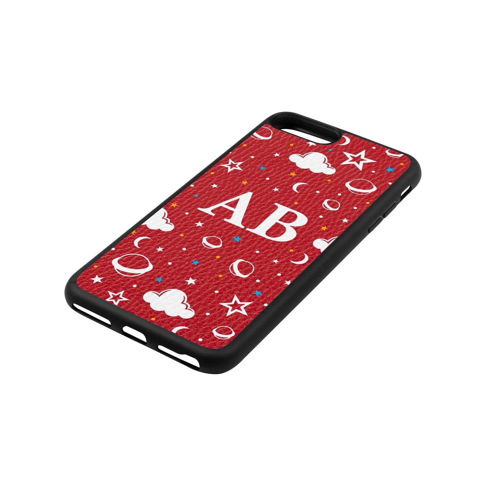 Astronomical Initials Red Pebble Leather iPhone 8 Plus Case Side Angle