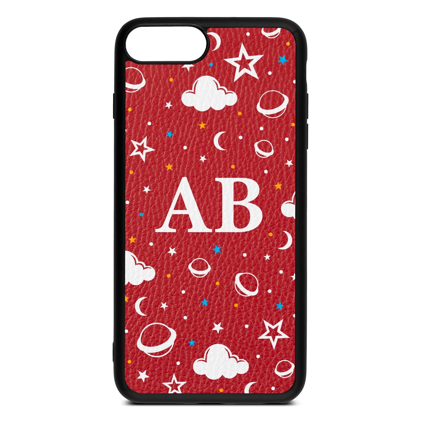 Astronomical Initials Red Pebble Leather iPhone 8 Plus Case