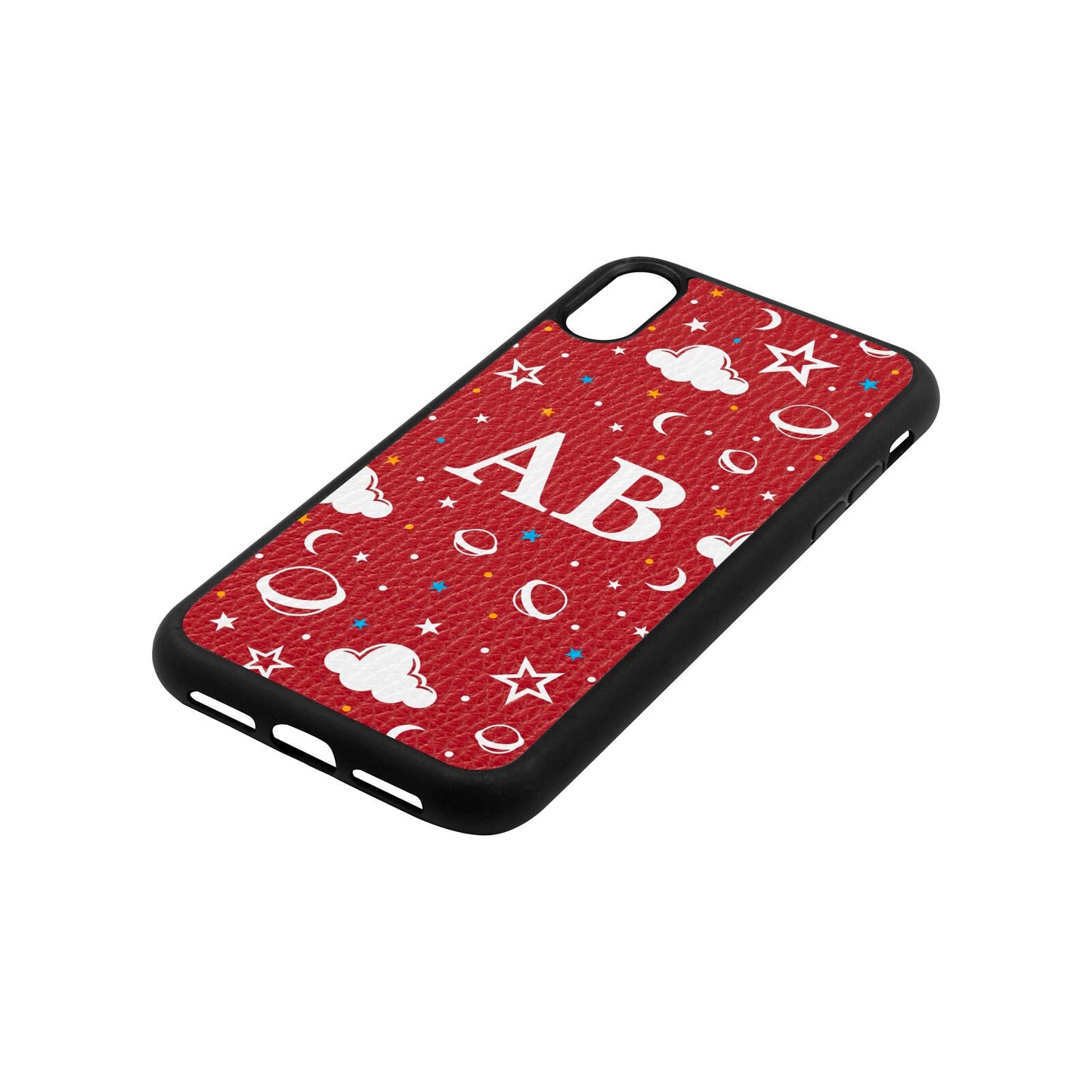 Astronomical Initials Red Pebble Leather iPhone Xr Case Side Angle