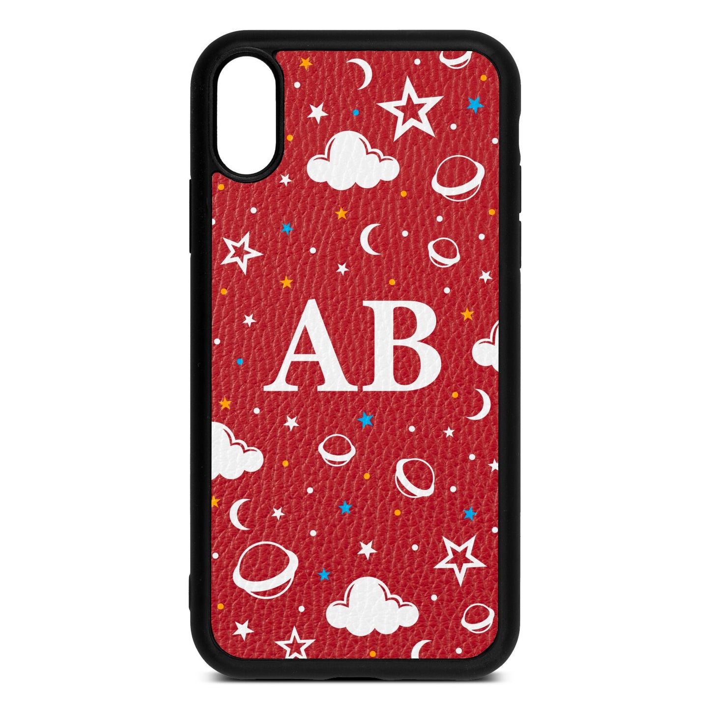 Astronomical Initials Red Pebble Leather iPhone Xr Case