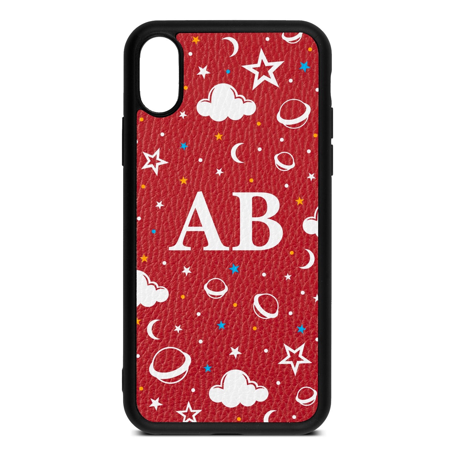 Astronomical Initials Red Pebble Leather iPhone Xs Case