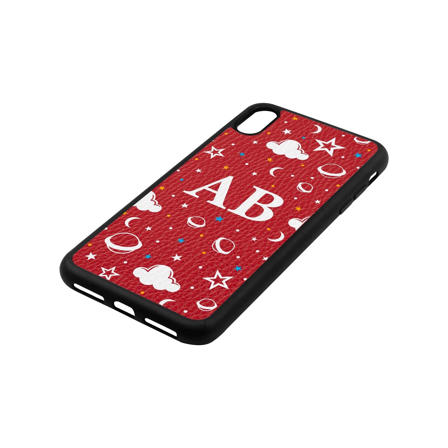 Astronomical Initials Red Pebble Leather iPhone Xs Max Case Side Angle