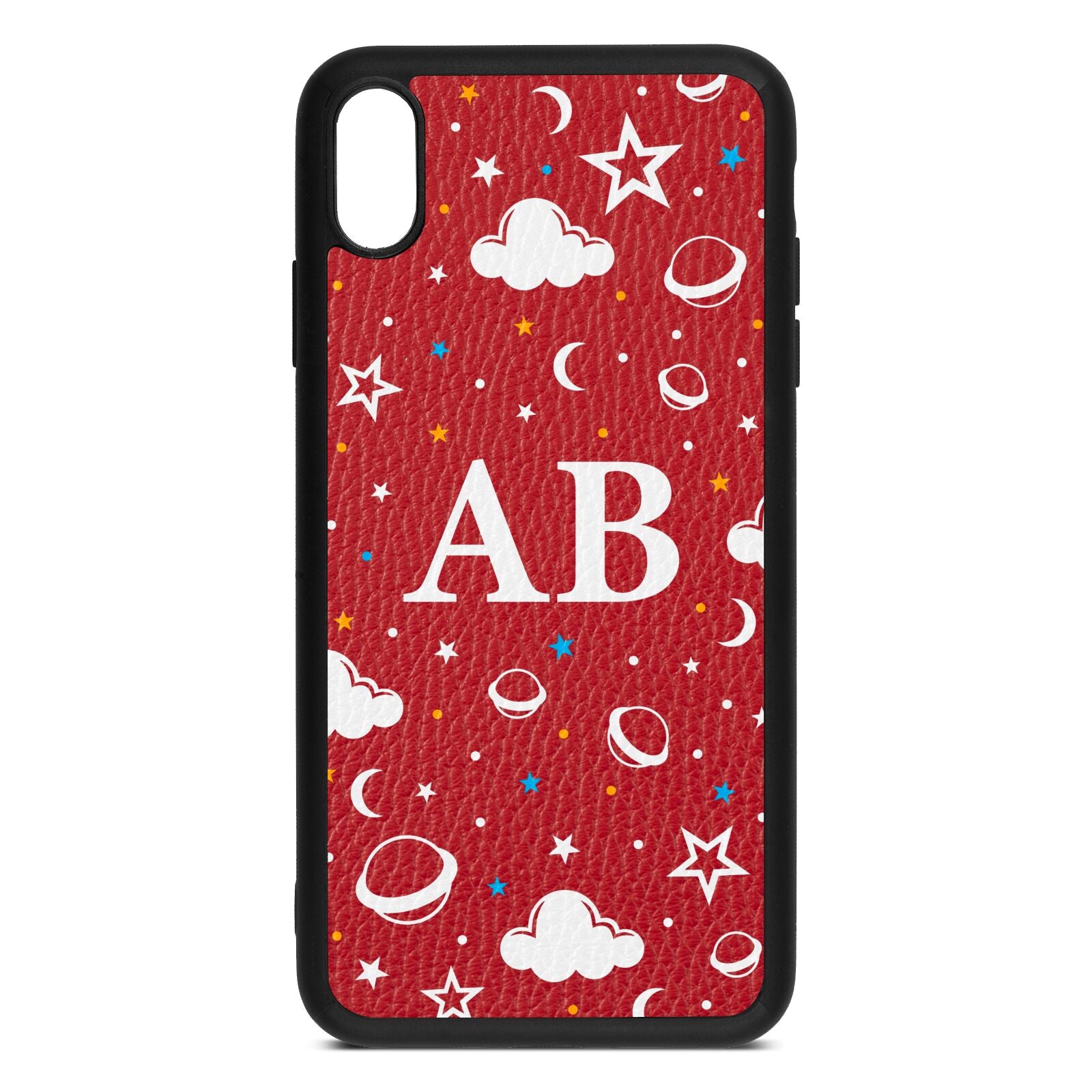 Astronomical Initials Red Pebble Leather iPhone Xs Max Case